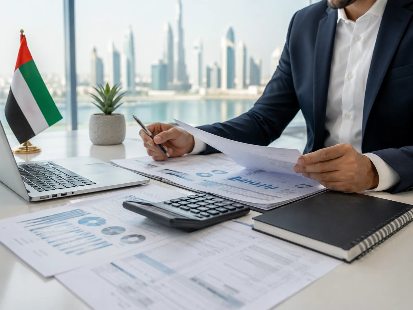 UAE corporate tax review with Dubai skyline