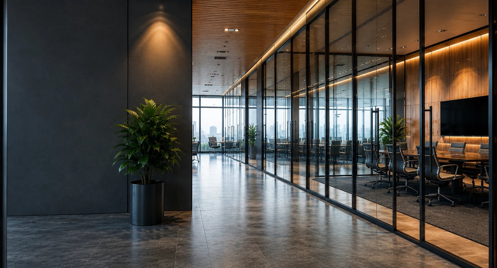 ASCA Audit and Advisory office corridor and meeting room in Dubai